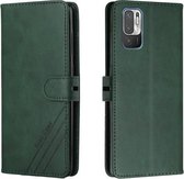 Voor Xiaomi Redmi Note 10 5G Stiksels Stijl 2-Kleur Koe Textuur Horizontale Flip PU Lederen Case met Houder & Kaartsleuf & Lanyard (Groen)