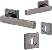 Victoria deurklink set incl. sleutelrozetten - antraciet mat glans - met terugslagveer