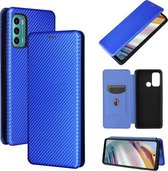 Voor Motorola Moto G60/G40 Fusion Koolstofvezel Textuur Magnetische Horizontale Flip TPU + PC + PU Lederen Case met Kaartsleuf (Blauw)