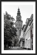 Poster Martinitoren Groningen - A4 - 21 x 30 cm - Inclusief lijst (Zwart Aluminium) d' Olle Grieze: de Martinitoren in Groningen