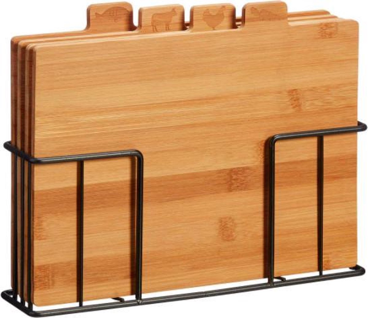 H&L snijplanken met houder van metaal - hout - bamboe - naturel - zwart -  set van 4... | bol.com