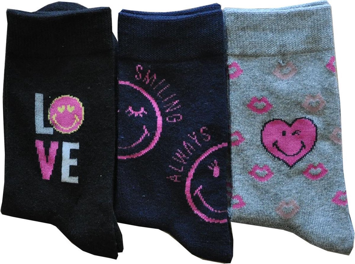 Smiley Meisjes sokken - katoen 6 paar - lovegirl - maat 27/30