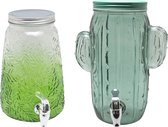 Pot met Kraantje (2 stuks) - Cactus & Blad Relief - Glas - 4L & 3.75L - Limonade Tap