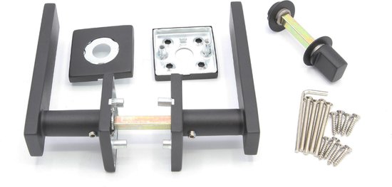 Slotman Solutions Deurklink WC – RVS – Mat Zwart – Vierkante Rozet – Toiletsluiting – Deurbeslag Set