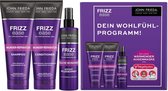 John Frieda Frizz Ease Wunder Reparatieset - shampoo, conditioner, onmiddellijke verzorgingsspray en Meg Rhythm oogmasker - wellnessprogramma voor thuis, 1 stuk