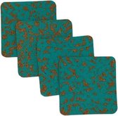 Onderzetters met bloemenprint Ibiza - Blauw / Bruin - Kurk - 10 x 10 cm - Set van 4