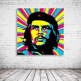 Pop Art Che Guevara Acrylglas - 80 x 80 cm op Acrylaat glas + Inox Spacers / RVS afstandhouders - Popart Wanddecoratie Acrylglas - 80 x 80 cm op 5mm dik Acrylaat glas + Inox Spacer