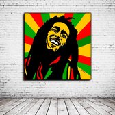 Pop Art Bob Marley Acrylglas - 100 x 100 cm op Acrylaat glas + Inox Spacers / RVS afstandhouders - Popart Wanddecoratie