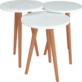 Pochon Home - Bijzettafel Set van 3 - Rond - Wit - Bijzettafels - Salontafels Rond - Salontafel - Salontafel Hout