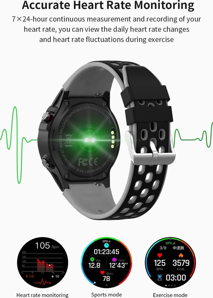 DrPhone GP2 - Smartwatch Men - Montre GPS - Support Google Fit