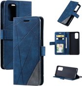 Voor OPPO Reno5 5G Skin Feel Splicing Horizontale Flip Lederen Case met Houder & Kaartsleuven & Portemonnee & Fotolijst (Blauw)