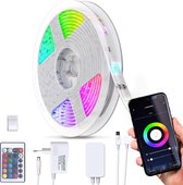 B.K.Licht - Smart LED Strip 5 meter - dimbaar - WiFi Lightstrip - google home  - RGB wit en gekleurd licht - siliconencoating - met app ondersteuning - zelfklevend - incl. afstands