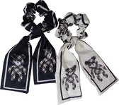 Jessidress® Elastiekje Dames Haar elastiek met sjaal Scrunchie met lint Haarsjaal Haarband - Zwart/Wit