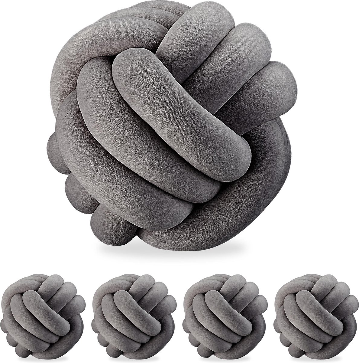 5x knot kussen - sierkussen knopen - knoopkussen - Scandinavisch - 25 cm - grijs