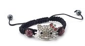 Hello Kitty kinderarmbandje zwart met paarse shamballa kralen en strass