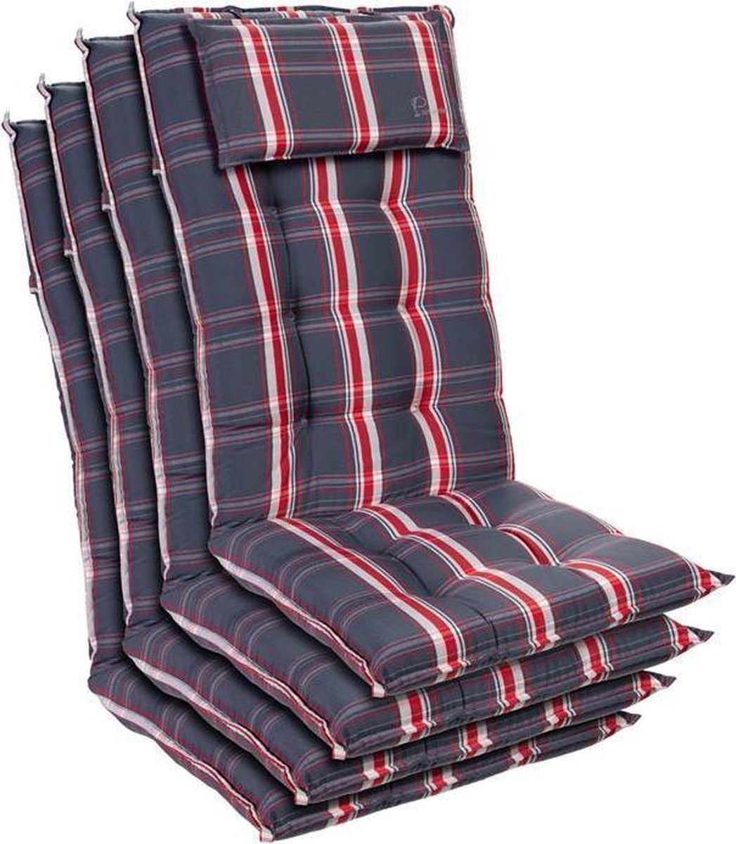 blumfeldt Sylt Set van 4 tuinkussen - stoelkussen - zitkussen - hoge rugleuning - hoofdkussen - 50 x 120 x 9 cm - UV-bestendig polyester