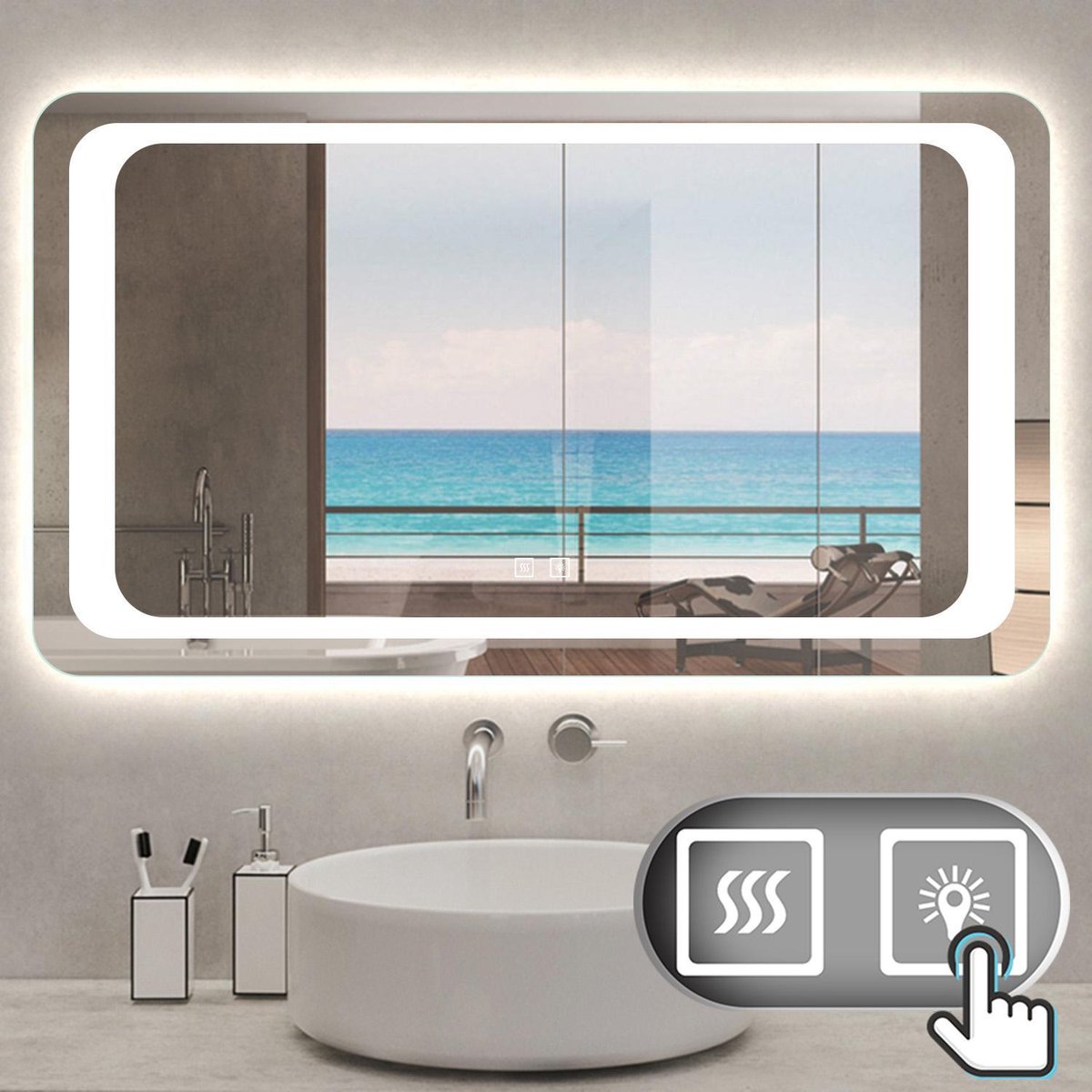 Aica sanitaire 120x70cm Miroir de salle de bain lumineux LED avec anti-buée  et interrupteur tactile intégré