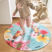 Vloerkleed NEWMOJI - Vloerkleed kinderkamer 90X90 cm - Tapijt kinderkamer rond - Kindertapijt - Speelkleed/Speelmat - Vloerkleed Dieren - Giraf turquoise/roze - Voor jongens en mei