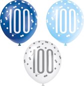 Ballonnen 100 Jaar Stippen Blauw 30cm 6st