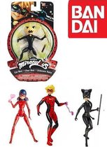 Miraculous, speelfiguren -Lady Bug - Mister Bug - Black cat - Lady noir - 13cm - merk : BANDAI.