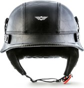 D34 Zwart Leren scooter, motorhelm, pothelm maat, S, hoofdomtrek 55-56cm