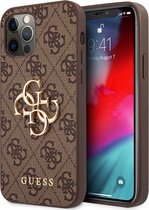 Bruin hoesje van Guess - Backcover geschikt voor iPhone 12 - 12 Pro - 4G - Hardcase TPU - Big Metal Logo