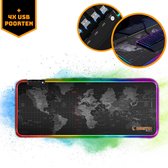 Beanter | RGB Gaming muismat| RGB Led verlichting | toetsenbord mat |Gaming muis mat| XXL 80x30cm |Zwart |4x USB poort