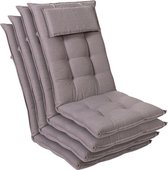 blumfeldt Sylt Set van 4 stoelkussen - tuinkussen - zitkussen - hoge rugleuning - hoofdkussen - 50 x 120 x 9 cm - UV-bestendig polyester