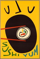JUNIQE - Poster met kunststof lijst Yum Sushi -40x60 /Geel & Zwart