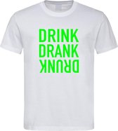 Wit Fun T-Shirt met “ Drink. Drank, Drunk “ print Groen  Size M