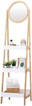 Bamboekast met spiegel - 3 planken - ronde Spiegel - 40 x 39 x 160 cm