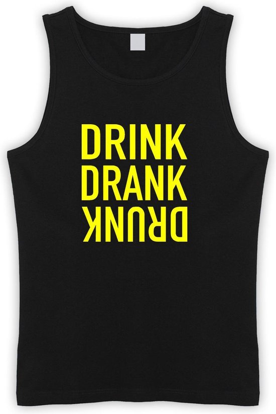 Zwarte Tanktop met “ Drink. Drank, Drunk “ print Geel  Size XL