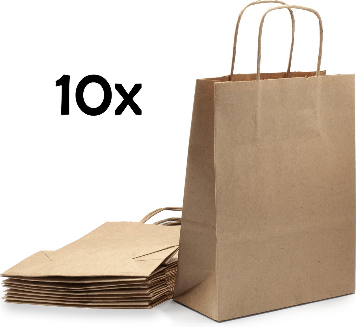 PrimeAmbition Kraft Papieren Tasjes Met Handvat – Zakjes – 10 Stuks – Bruin – 18x8x24 cm – Cadeautasjes