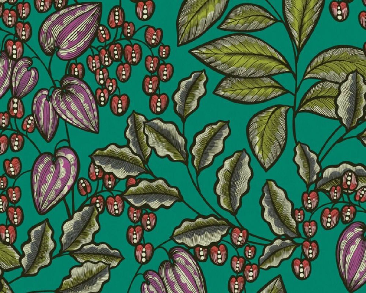 SCANDINAVISCHE LOOK BLADEREN BEHANG - Meerkleurig Groen -