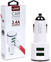 LDNIO DL-C29 3.4A Dual USB-poort telefoon Autolader met Lightning kabel voor iPhone 11 / Pro / Max / X / Xs/ XR / MAX / 8 / 8 Plus / SE / 2020 / 5S / 5 / 5C / 6S / 6 Plus / 7 / 7 P