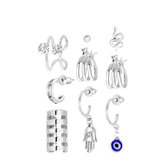 Zilverkleurige bijoux oorbellenset met earcuffs