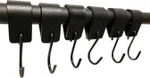 Brute Strength - Leren S-haak hangers - Zwart - 12 stuks - 12,5 x 2,5 cm – Zwart zilver – Leer - handdoekhaakjes - Ophanghaken – kapstokhaak
