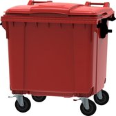 Afvalcontainer 1100 liter rood met vlak deksel