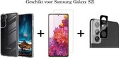 Samsung S21 Hoesje - Samsung Galaxy s21 hoesje case siliconen transparant cover - 1x samsung s21 screenprotector screen protector + 1x Camera Lens Screenprotector