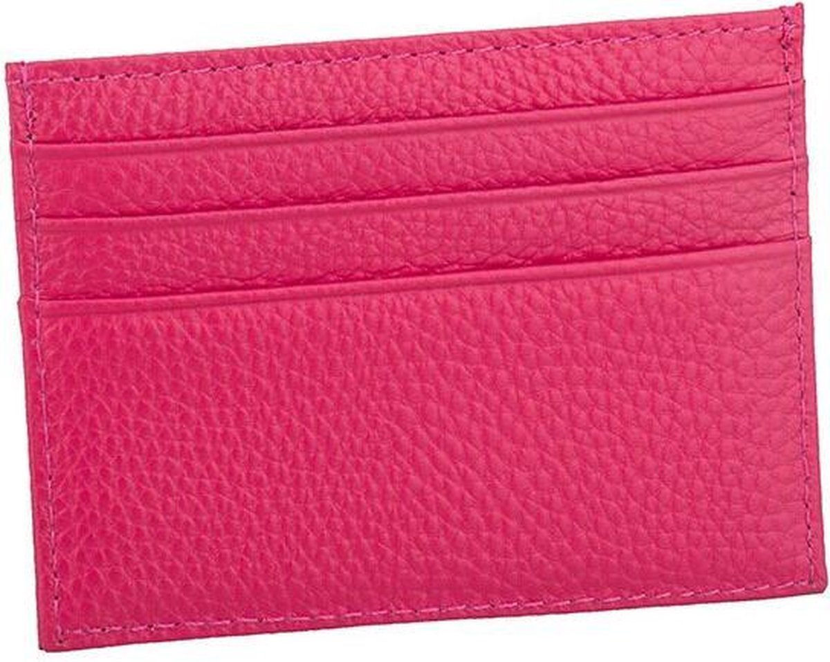 Pasjeshouder Leer met Mooie Stiksels - Fel Roze - 7 Pasjes - Portemonnee Heren Dames - Papa Cadeau Voor Mannen - Vaderdag