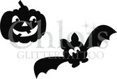 Chloïs Glittertattoo Sjabloon 5 Stuks - Pumpkin & Bat - Duo Stencil - CH8410 - 5 stuks gelijke zelfklevende sjablonen in verpakking - Geschikt voor 10 Tattoos - Nep Tattoo - Geschi