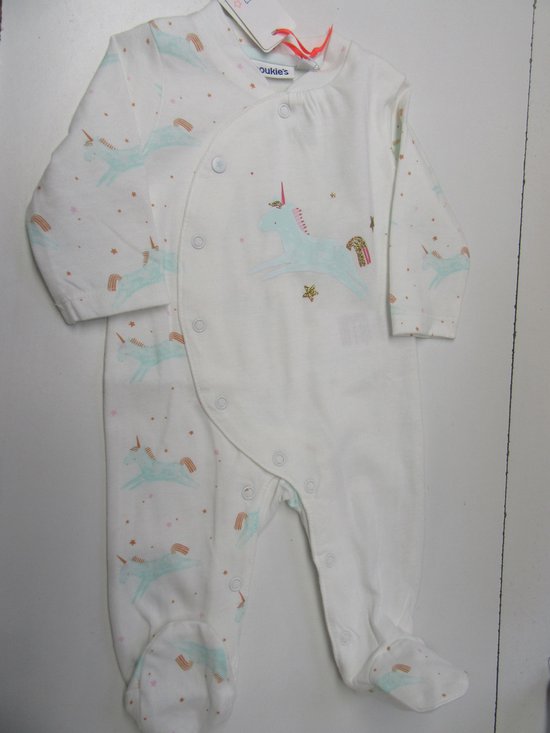 noukie's , pyjama , katoen , eenhoorn, off white met mint groen , 3 maand 62