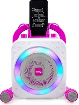 RockJam 10 Watt oplaadbare Bluetooth karaokemachine met twee karaokemicrofoons - Roze