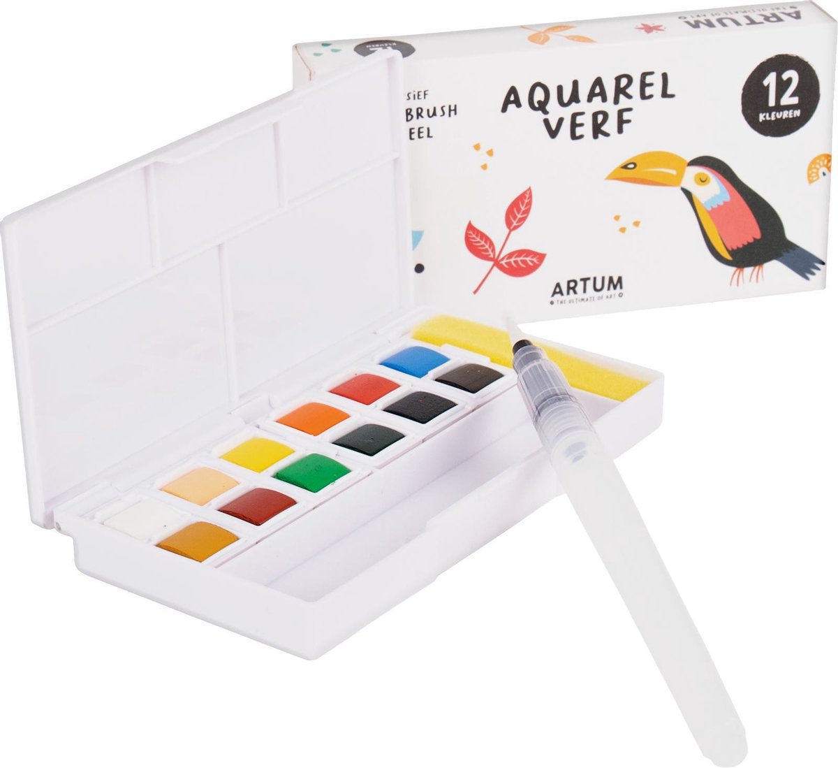 12 Kleuren Aquarelverf Beginner Set - Inclusief Water Brush Pen - Waterverf Pakket Volwassenen & Kinderen - Waterbrush