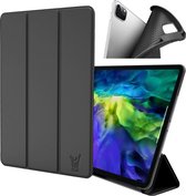 Hoes geschikt voor iPad Pro 2021 12.9 inch - Screenprotector GlassGuard - Trifold Book Case Leer Tablet Hoesje Zwart