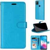 Voor Alcatel 3X (2020) Pure kleur horizontaal Flip PU lederen tas met houder & kaartsleuven & portemonnee & fotolijst (blauw)