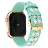 Voor Apple Watch Series 5 & 4 44mm / 3 & 2 & 1 42mm geweven patroon lederen band (groen wit)