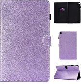 Voor Galaxy Tab A 10.1 (2019) T510 Varnish Glitterpoeder Horizontaal Flip Leather Case met houder en kaartsleuf (paars)