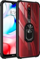 Voor Xiaomi Redmi 8A schokbestendig transparant TPU + acryl beschermhoes met ringhouder (zwart)