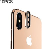 10 stuks titanium legering metalen camera lens beschermer gehard glas film voor iphone xs (goud)